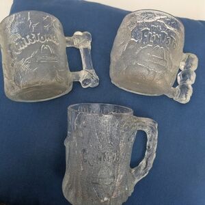 Vintage Set of 3 frosted Flintstones glass mugs McDonalds.